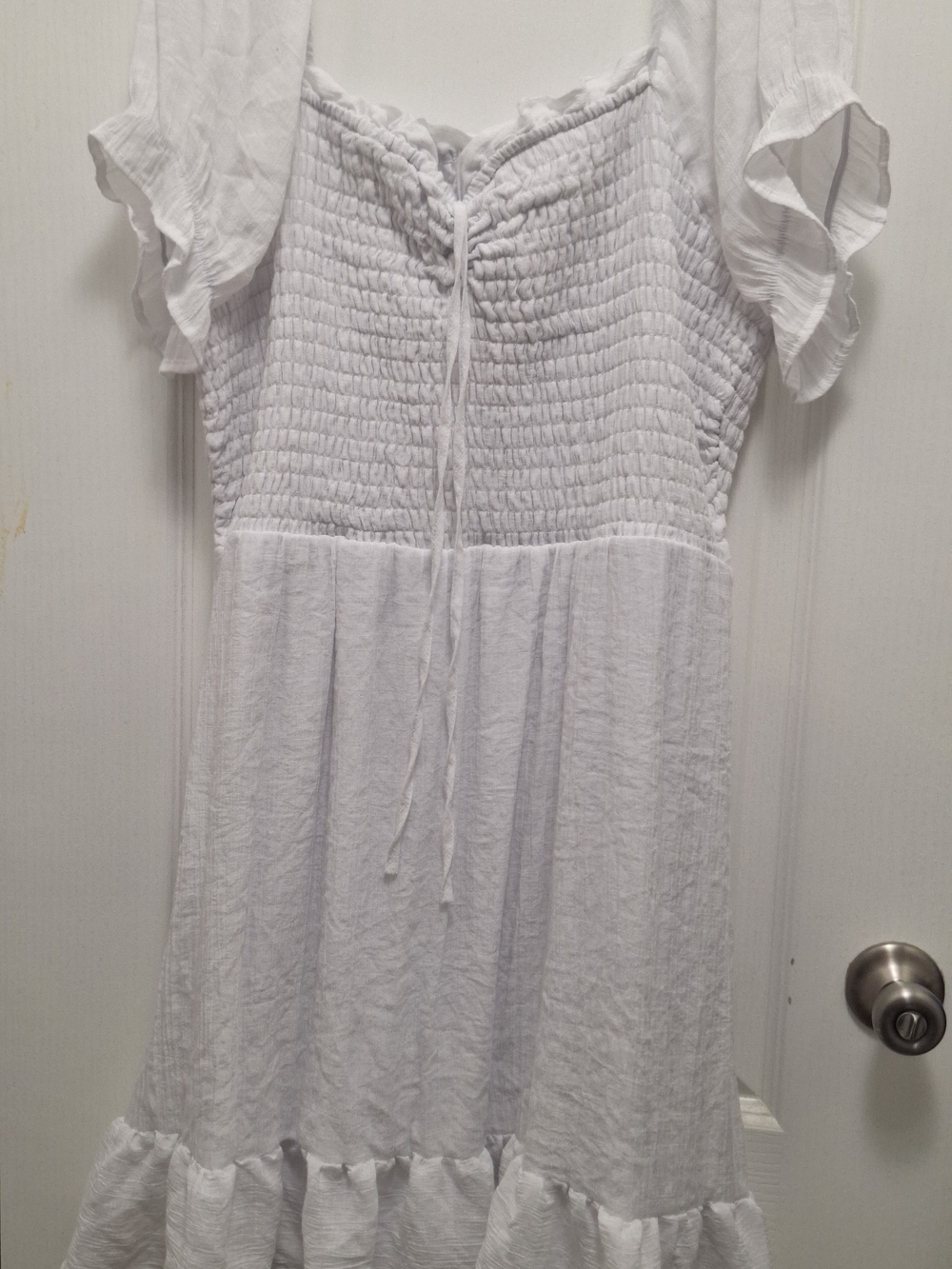 White Smocked Ruffle Sleeve Dress